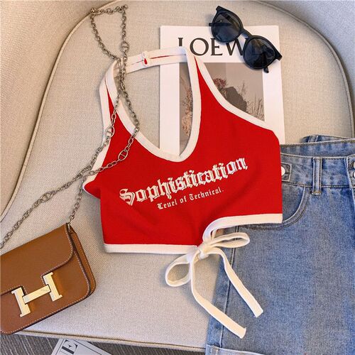 Girls halter neck camisole summer new style girls Korean style fashionable slim short tops for outer wear 0015
