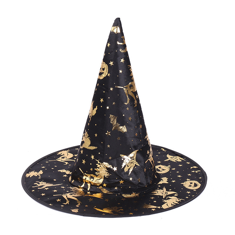 ハロウィーンの呪術師の帽子のカラーの箔押しの尖った帽子の広いつばの呪術師の帽子の幽霊の日の服装|undefined