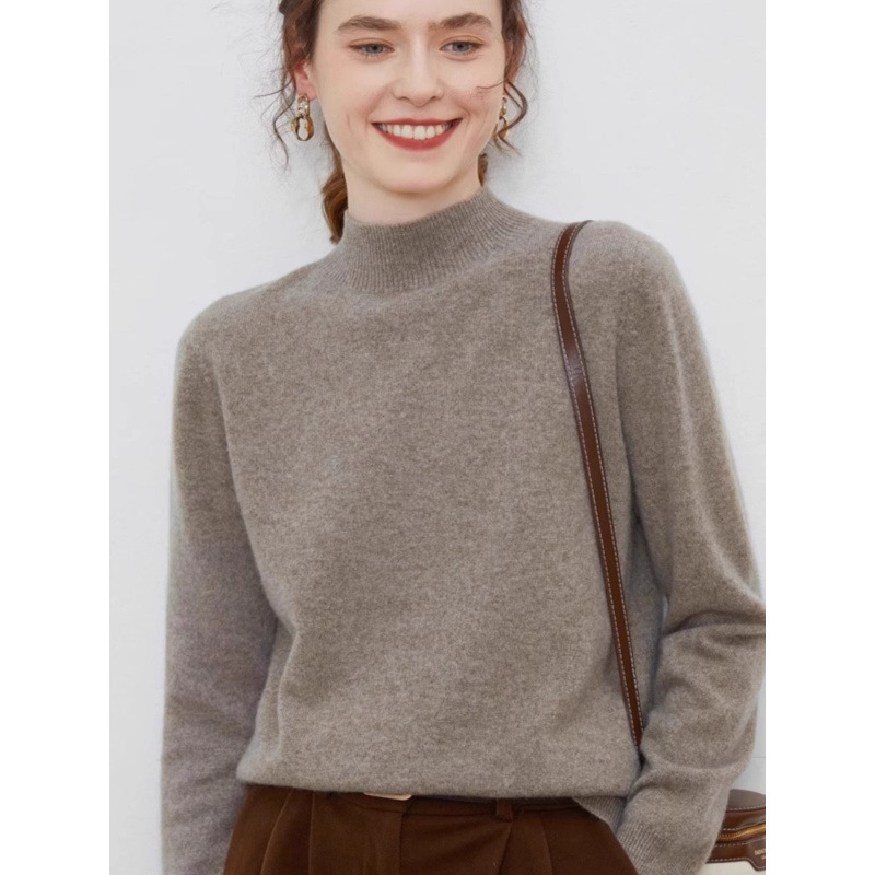 2024 New Autumn and Winter Half Turtleneck Woolen Sweater for Women, Loose, Slim and Versatile Cashmere Knitted Bottoming Sweater, Western Style Sweater