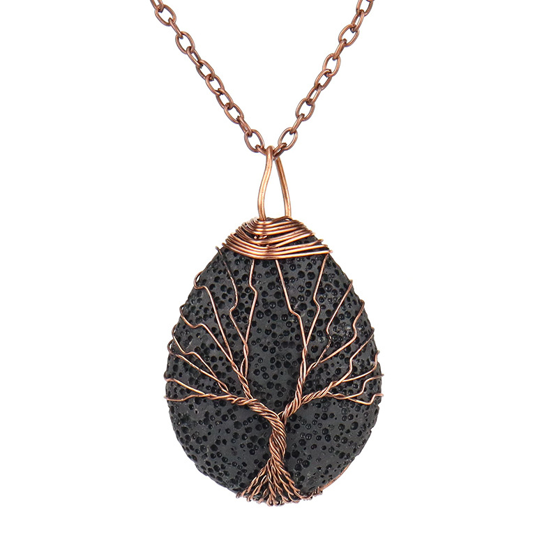 Retro Leaf Alloy Plating Volcanic rock Pendant Necklace 1 Piece