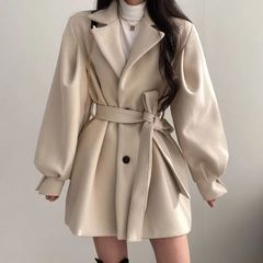 韩版Chic2025秋冬新款复古妮子大风衣收腰宽松小个子毛呢外套女装