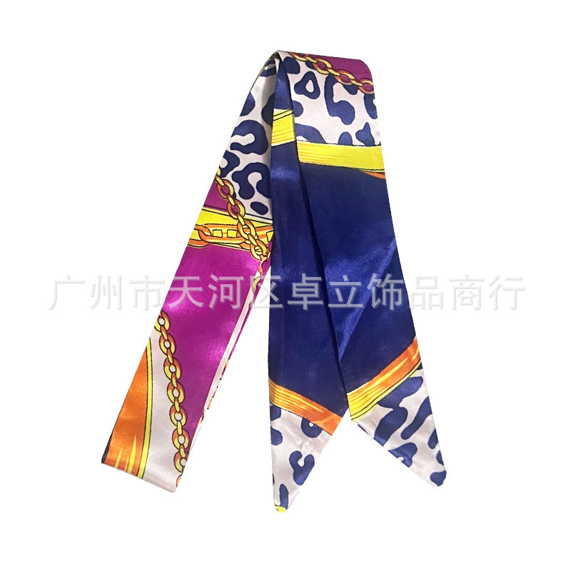 レオパード柄ロングシルクスカーフ、バッグに巻き付けたシルクスカーフ、サテン模造シルクスカーフ、お土産リボン、リボンギフトボックス|undefined