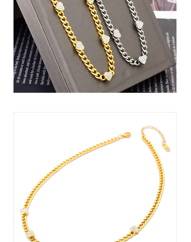 Fashion Heart Shape Titanium Steel Gold Plated Rhinestones Bracelets Necklace 1 Piece display picture 3