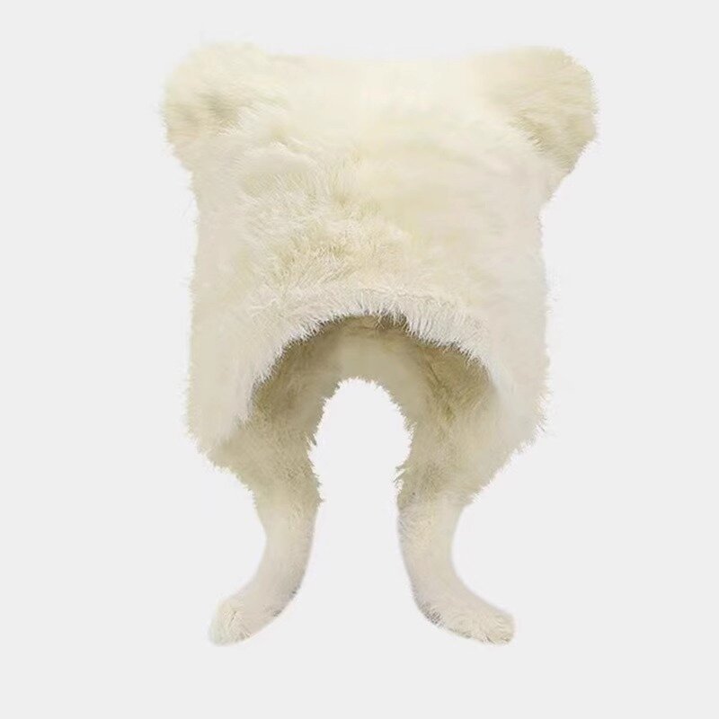 곰 귀 봉제 모자-흰색