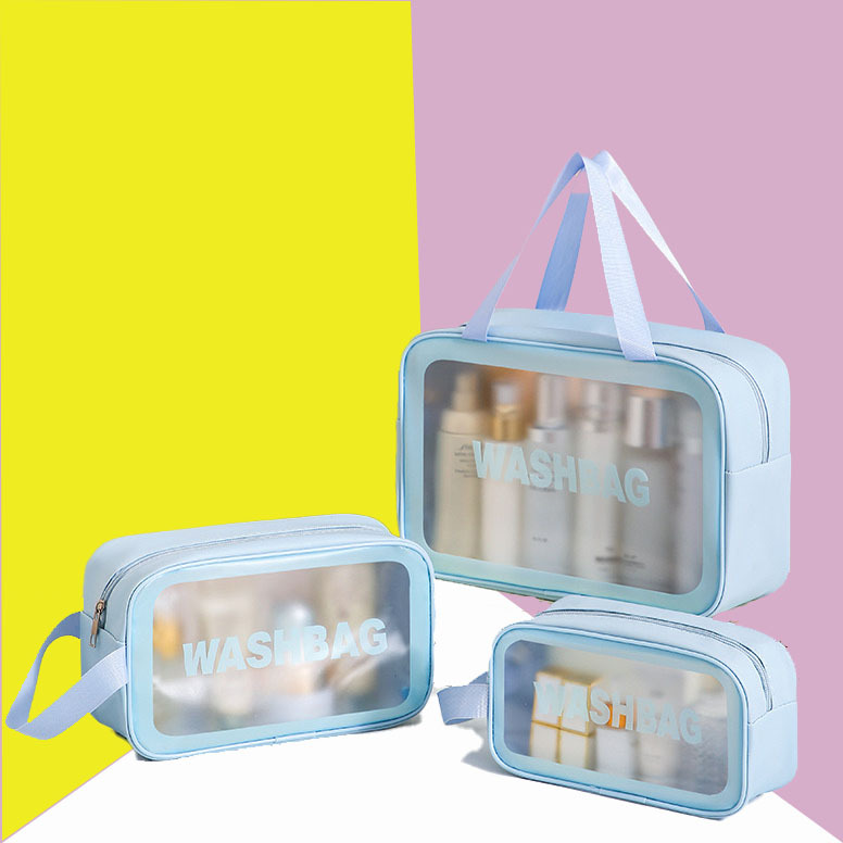 Gran capacidad portátil coreana PU esmerilado transparente impermeable espesado lavado almacenamiento bolsa de maquillaje a prueba de polvo comercio exterior
