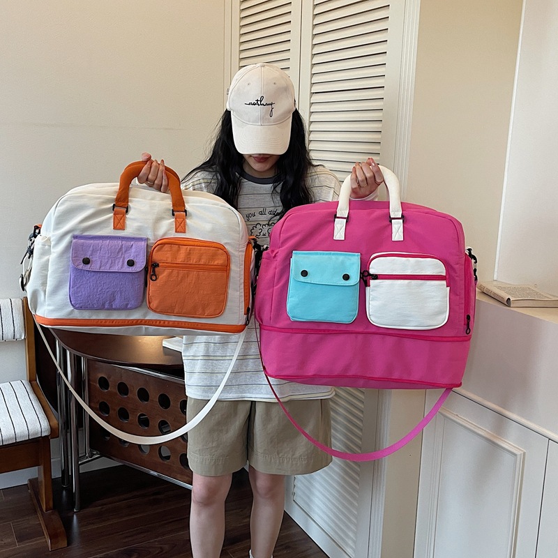 Manufacturer Wholesale Cross-Border Custom Color-Blocking Storage Bag, Large Capacity Travel Bag, Lightweight Dry-Wet Separation Bag, Available for Physical Store Purchase