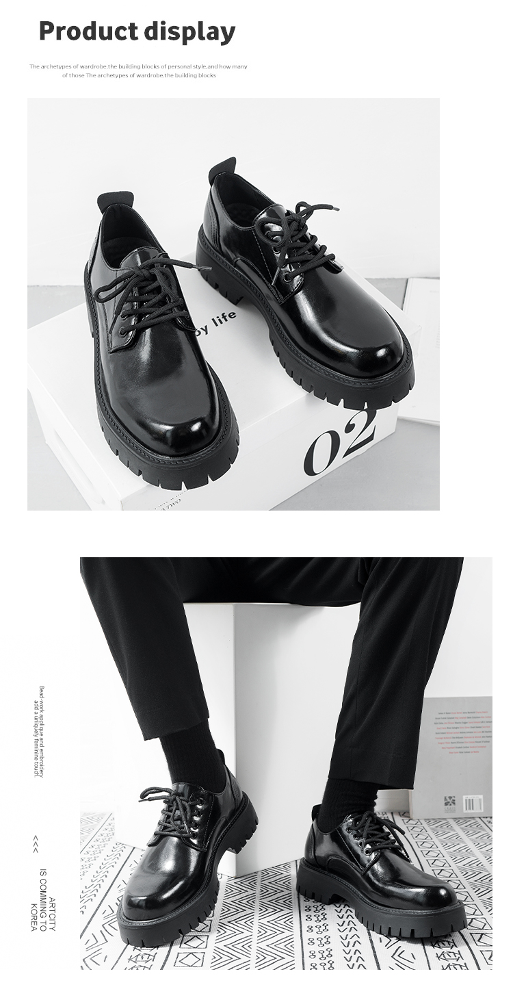 Chaussures décontractées ShoeVault Cleanfit Derby en cuir à semelle épaisse pour homme, bottes Martin basses rehaussantes_voghion.com