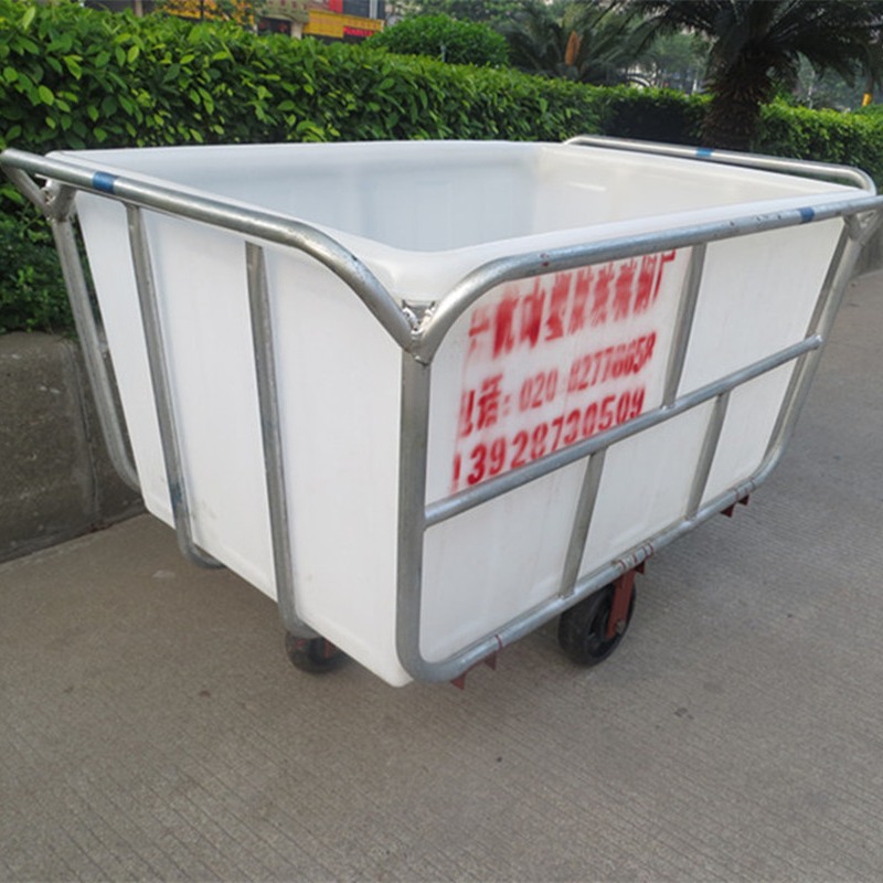 600L方形塑料牛筋桶落布车 /聚乙烯方形塑料桶推布车厂家
