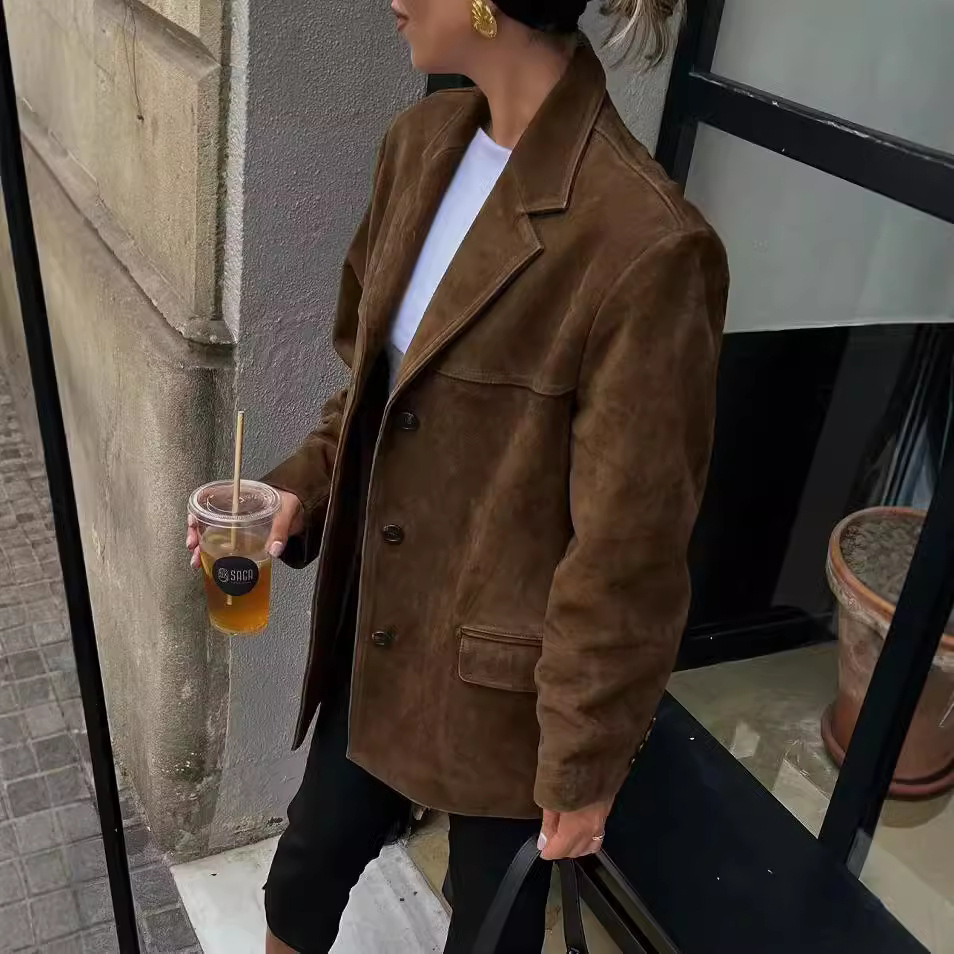 Z跨境 欧美外贸女装新款2024时尚百搭宽松单排扣休闲西服1240775