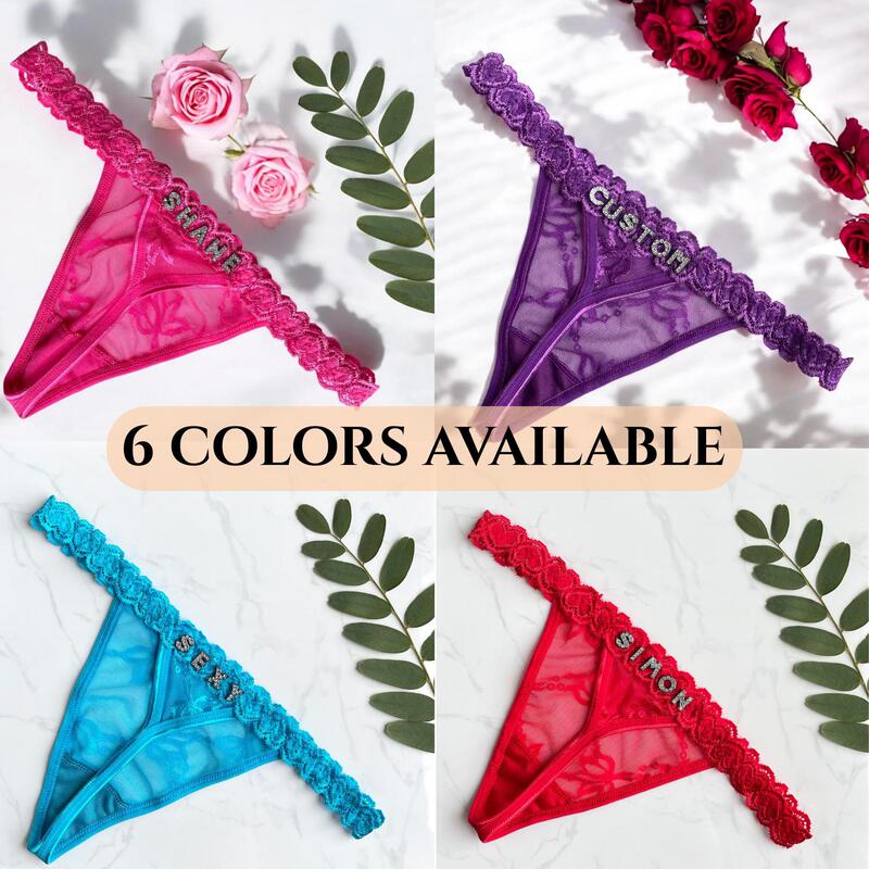 Custom Cross-Border Etsy Handmade DIY Lace Low-Waist Underwear Sexy T-Pants Rhinestone Letters Custom Thong Custom Cross-Border Etsy Handmade DIY Lace Low-Waist Underwear Sexy T-Pants Rhinestone Letters Custom Thong