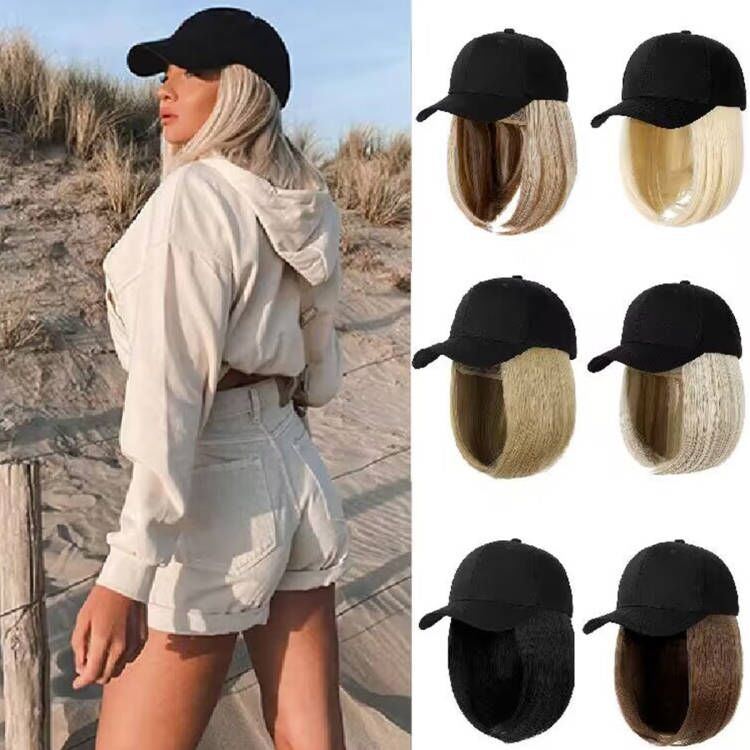 Peluca completa de una pieza con pelo corto para mujer, gorra de béisbol estilo bobo, moda de verano, nueva celebridad de Internet_voghion.com