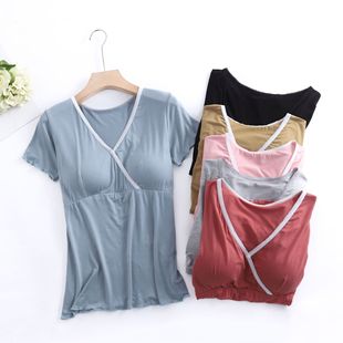 Summer thin modal nursing clothes postpartum pregnant women's short-sleeved T-shirt breast-feeding clothes nursing clothes top
