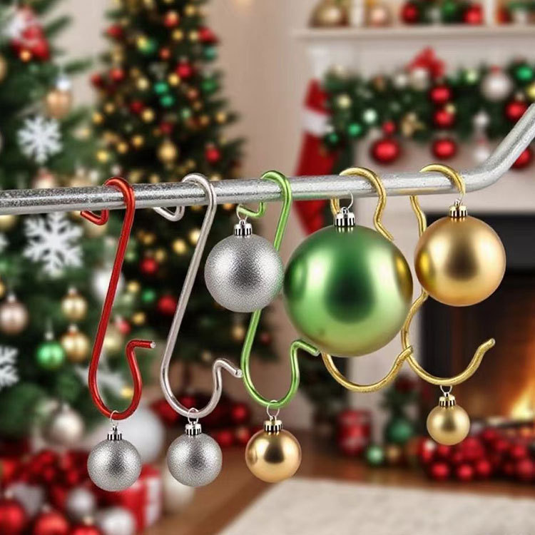 Metal Electroplated Plastic-Coated Hooks Creative Steel Wire S Hooks Holiday Pendant Jewelry Small Hooks Christmas Socks Christmas Tree Hooks