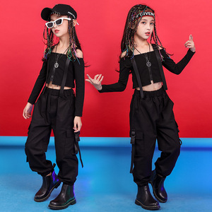 Girls hiphop rapper street jazz dance clothing children hip hop dance costumes girls catwalk overalls suit children dance outfits