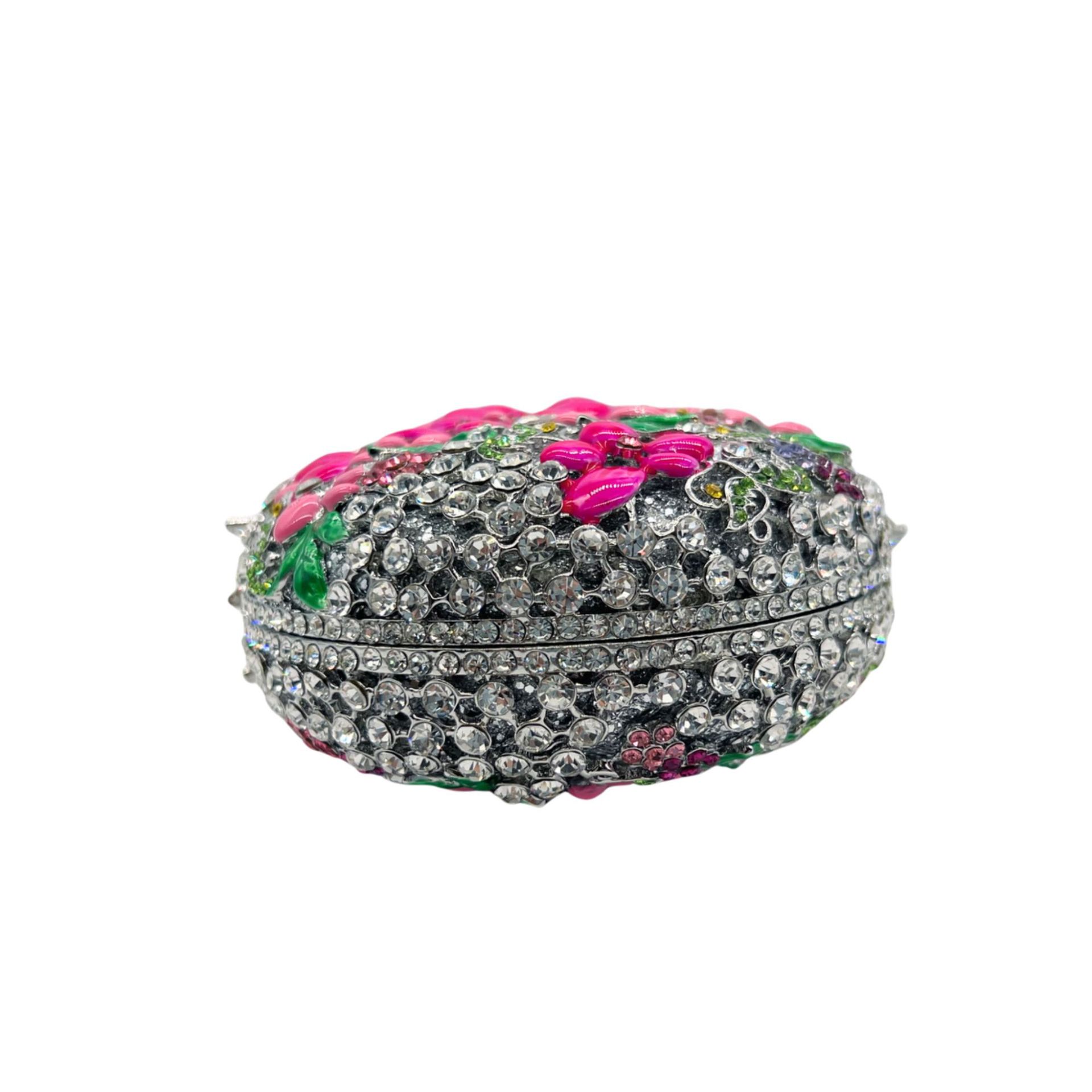 Túi clutch dạ tiệc nạm kim cương hoa sáp dầu, hộp cứng đính đá lấp lánh — Màu bạc, Cá tính đặt làm chi tiết 2