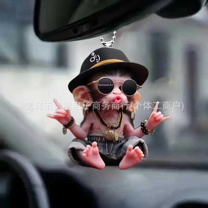 Nuevo 2D transfronterizo nuevo acrílico plano personalidad creativa mono dibujos animados espejo retrovisor decoración colgante