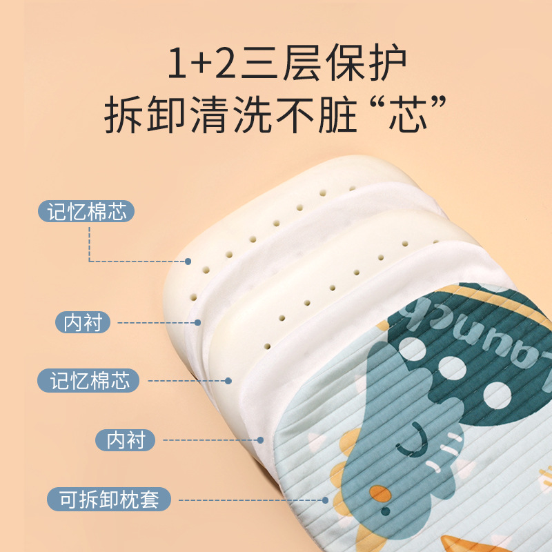 雙芯嬰兒定型枕0-6歲記憶棉枕頭可拆洗嬰童卡通透氣四季通用枕套