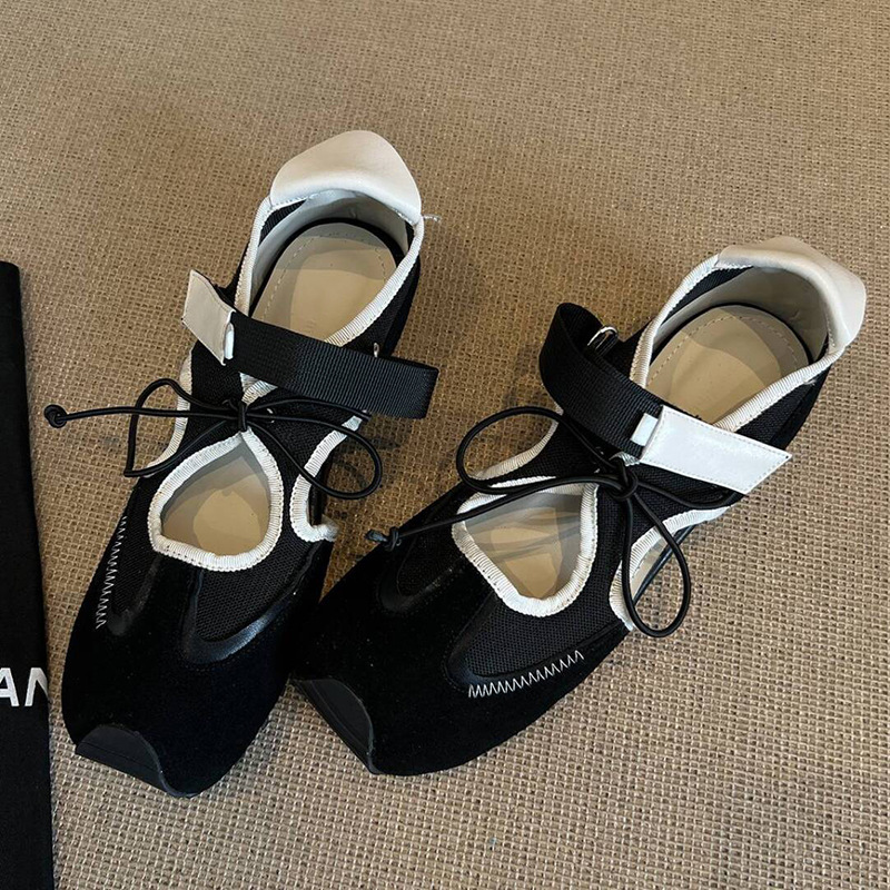 Versión de piel de oveja ~ Zapatos de senderismo deportivos retro feos y lindos para mujer, zapatos Mary Jane huecos casuales de todo fósforo, zapatos individuales con velcro