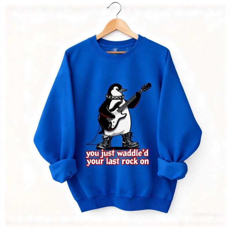 Cross-Border Hot-Selling Sweatshirt New Style Penguin Rock Pattern Print Women's Creative Round Neck Loose Casual Sweatshirt