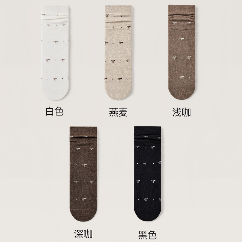 蝴蝶结袜子女秋季中筒袜ins潮日系复古美拉德咖色堆堆袜秋季棉袜|undefined