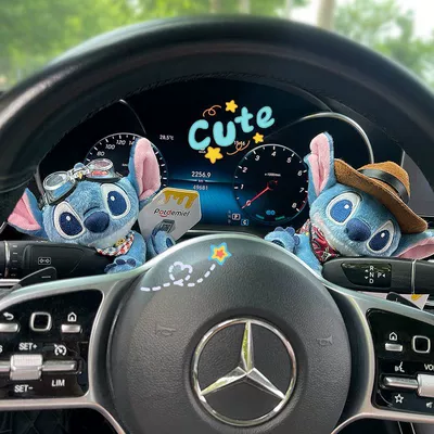 Cute Stitch Car Dashboard Decoration Plush Toy Wiper Steering Light Car Interior Accessories for Women (Car ornaments) - flying-mirror-blue-check-pocket-denim-hat-triangle-scarf-stitch-hug-2