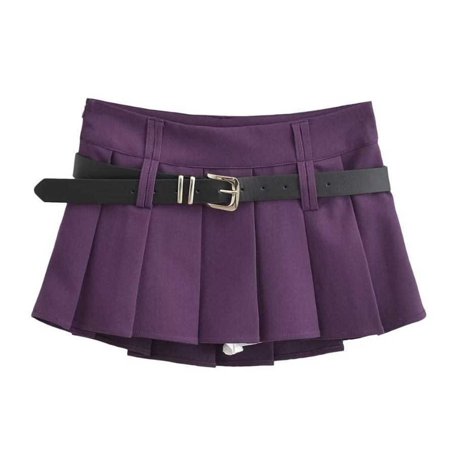 Ropa de mujer Falda plisada estilo universitario con cinturón para mujer Verano 2023 Nueva falda con diseño antiexposición Falda corta de cintura baja para chica sexy_voghion.com