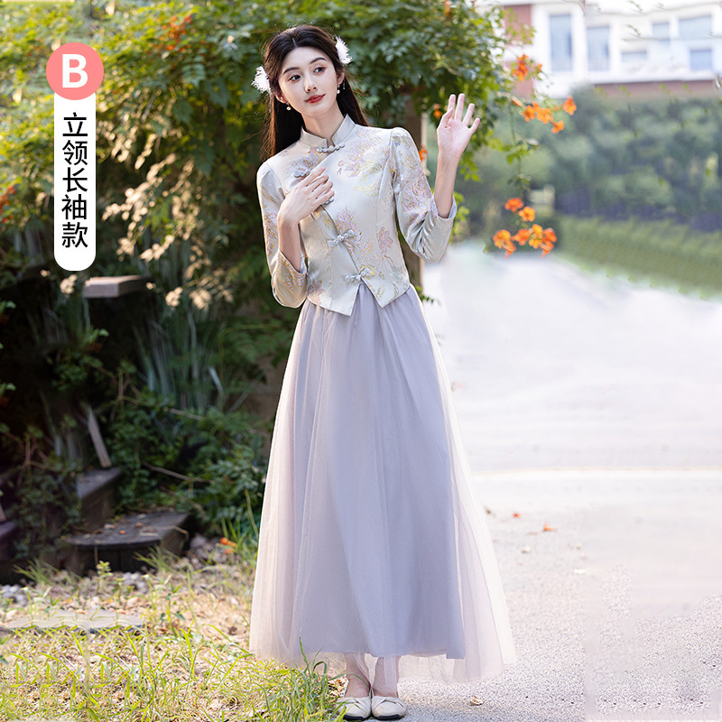 中式伴娘服2025新款粉色显瘦国风姐妹晚礼服裙伴娘团大码秀禾礼服|undefined