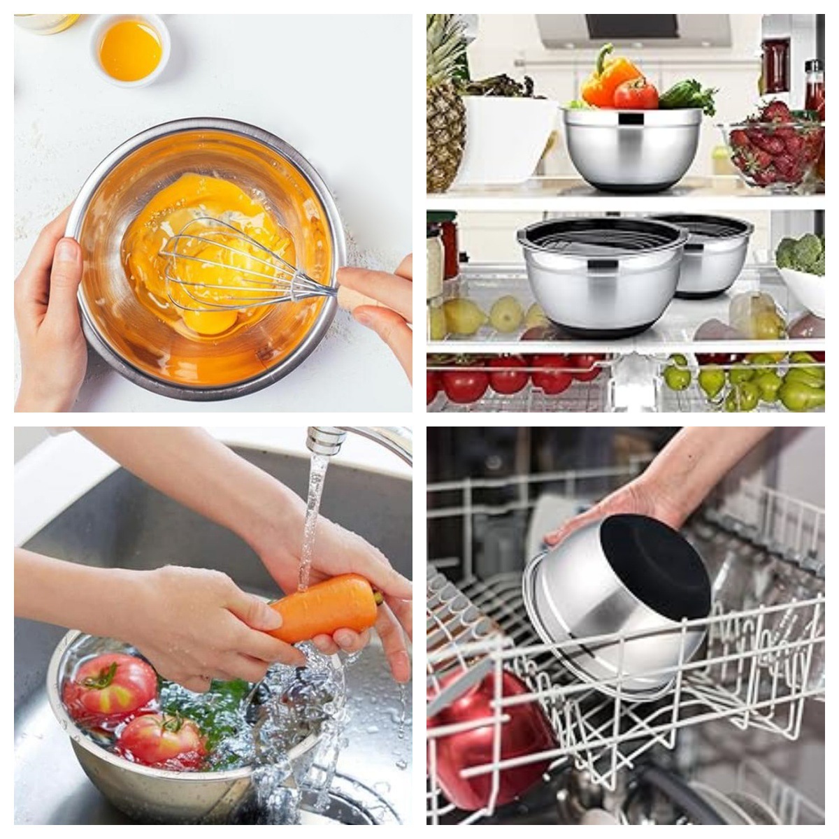 Transfronterizos al aire libre portátil batedor para hornear y cuenca de acero inoxidable silicona fondo ensalada tazón conjunto de cubierta negra