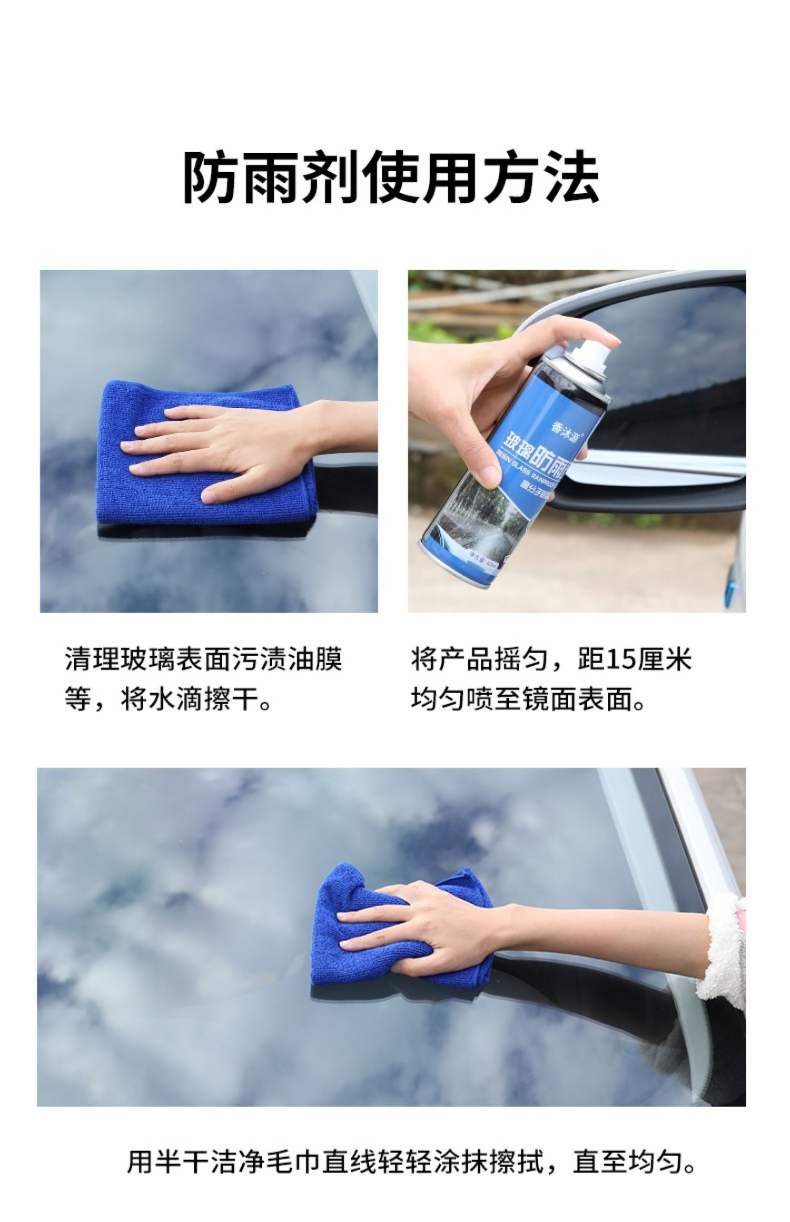 Rainproof agent for rearview mirrors, anti-fog spray for car windshields, rain repellent film for rainy days