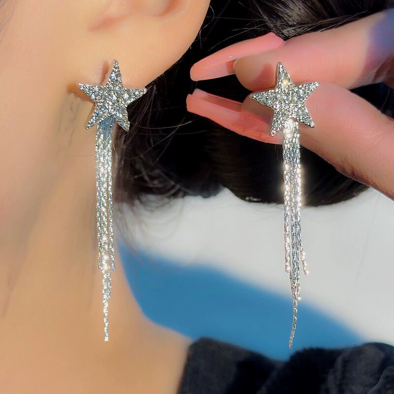 Ассиметричные серьги с кисточками, шпилька из 925-й серебра, корейский минималистичный стиль