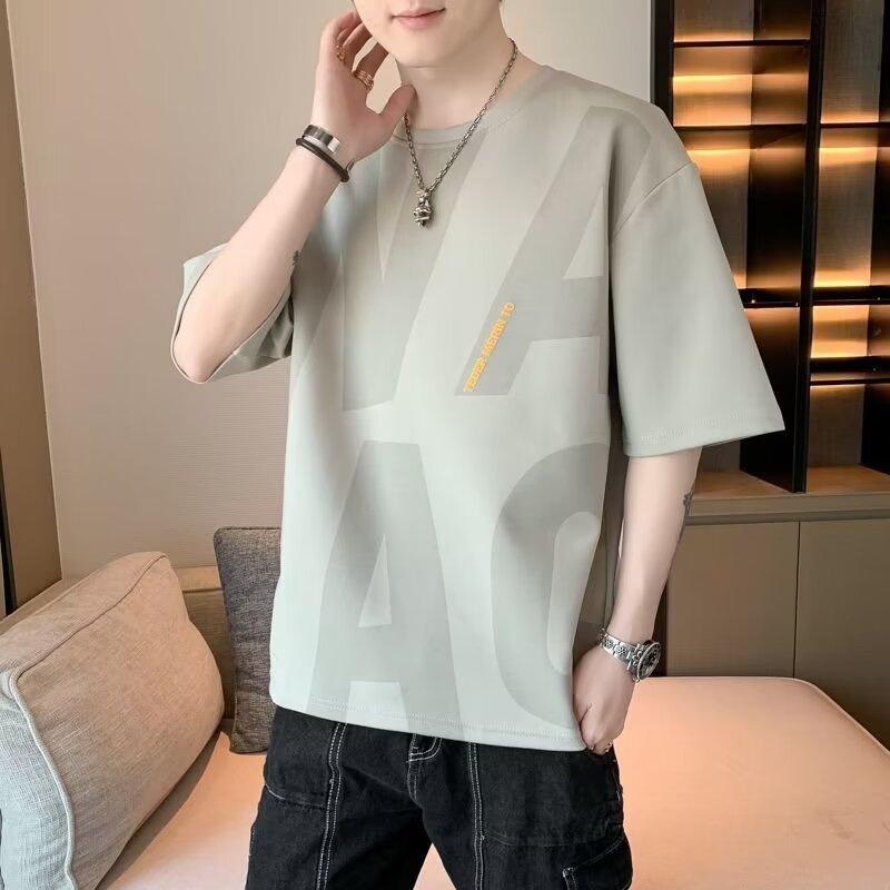 Camiseta de manga corta para hombres verano 2023 nueva media manga ins marca de moda camiseta de seda de hielo ropa suelta ropa de hombre