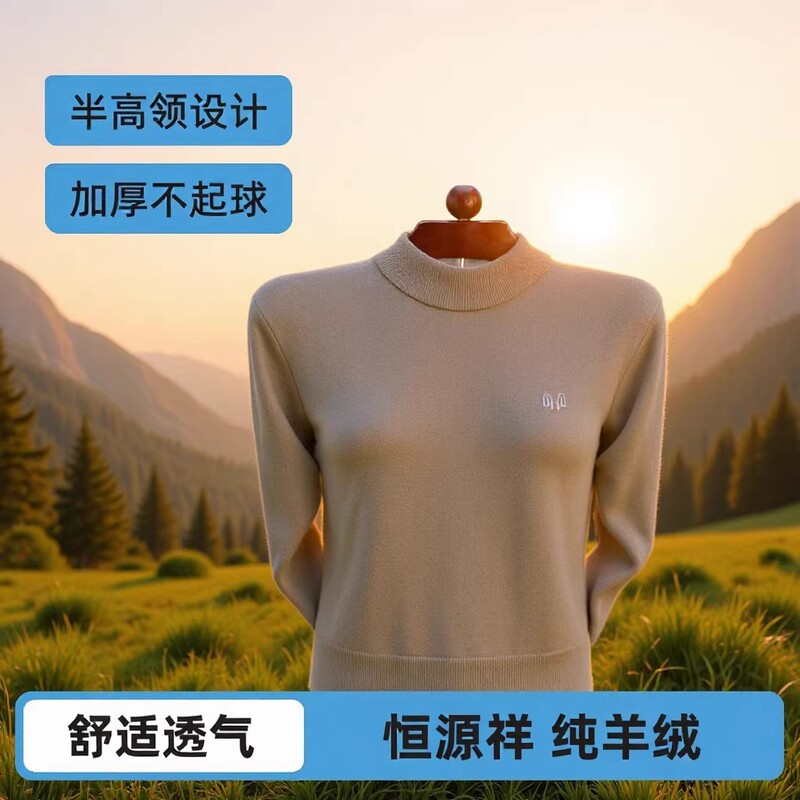 Hengyuanxiang Thickened Cashmere Sweater, Half-Turtleneck Wool Sweater, Thickened Solid Color Sweater for Middle-Aged Men, Warm Knitwear
