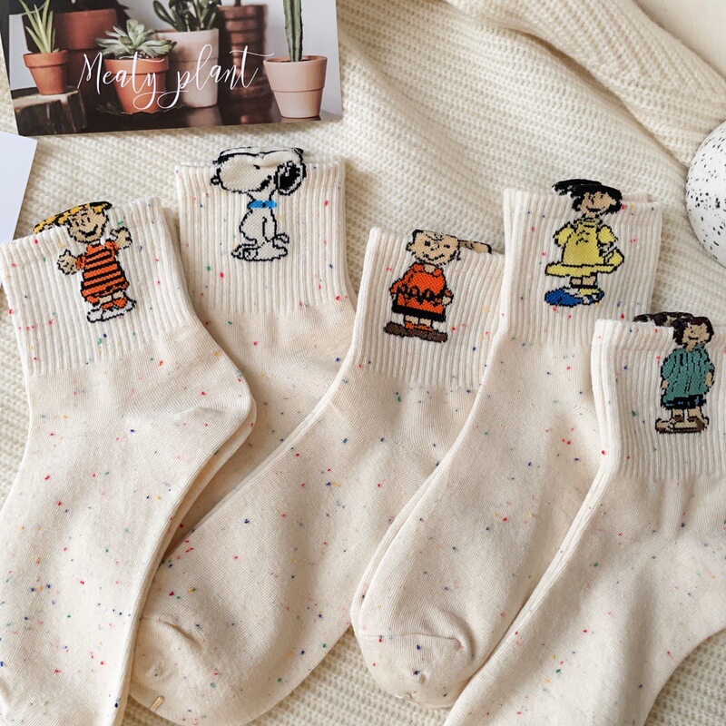 New Style Point Yarn Socks Women's Mid-Socks Snoopy Cartoon Women's Socks Ins Trendy Student All-Match Sports Mid-Socks