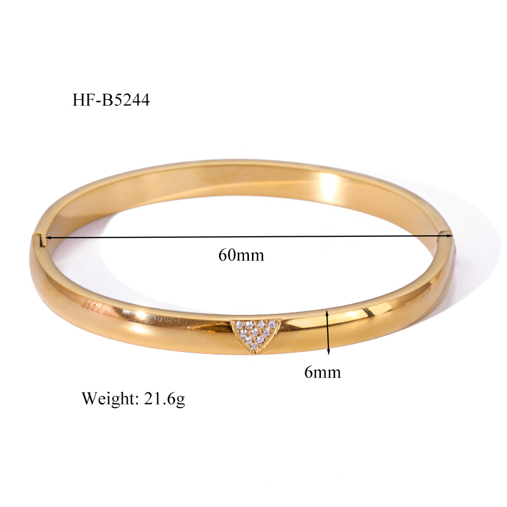 2025 nuevo estilo venta caliente transfronteriza acero inoxidable 18K espejo pulido triángulo blanco circonio hebilla pulsera mujer