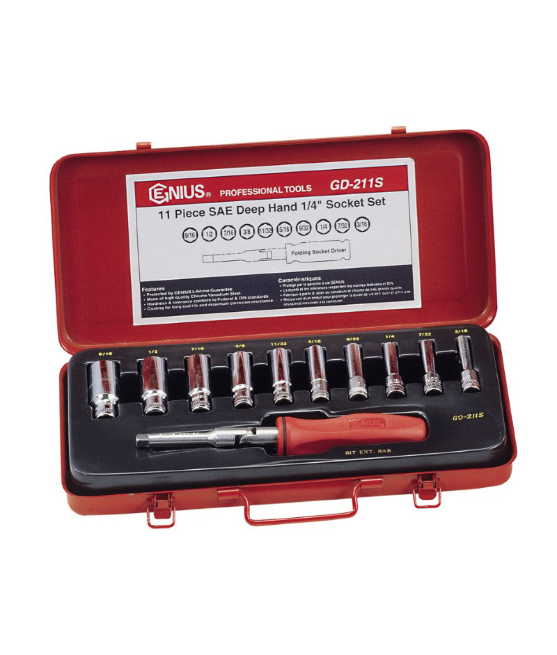 总代理批发天赋工具1/4系列11件套英制套筒起子加长套筒组GD-211S