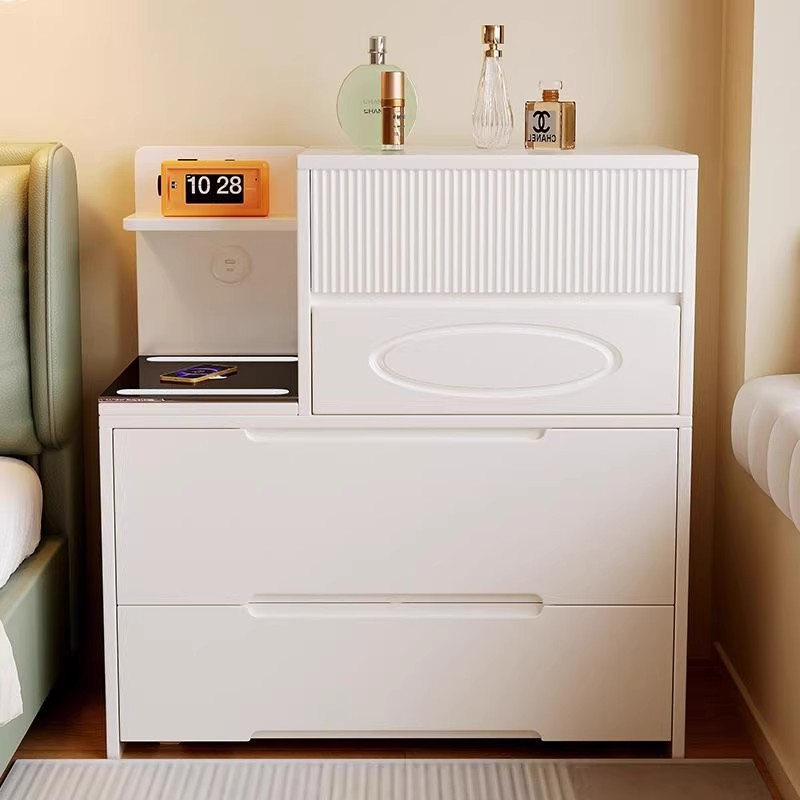 Tablero de vestir pequeño dormitorio moderno simple viento de crema inalámbrico con lámpara de carga de mesa de maquillaje gabinete de almacenamiento en uno
