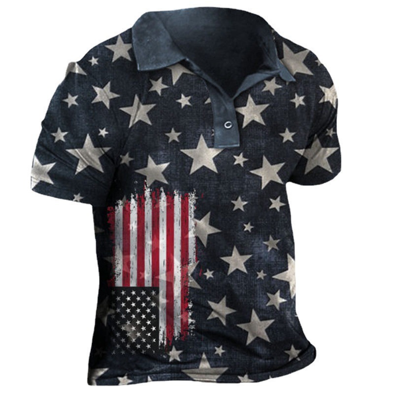 Cross-Border Export 2025 Summer Popular European and American Men's Casual Short-Sleeved T-Shirt Fashionable Stripesd Lapel Zipper Polo Shirt