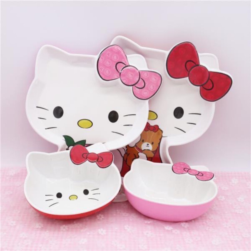 KT cartoon Hello Kitty fruit plate girl's heart melamine drop-resistant children's tableware suit baby eating bowl