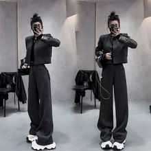 2025春秋冬新款唐装中式国潮风时尚套装女呢外套加棉阔腿裤两件套