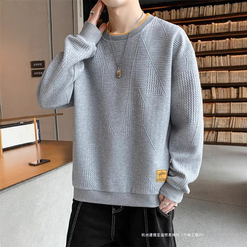 Leak-picking Counter Withdraws Tail List Foreign Trade Men's Long Sleeve T-Shirt Men's Fashionable Waffles Fashionable Brand Sweat