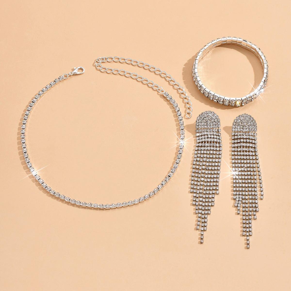 Accesorios de novia set de moda collares pendientes pulseras mujeres tres piezas elegantes accesorios de vestido de noche joyas de boda