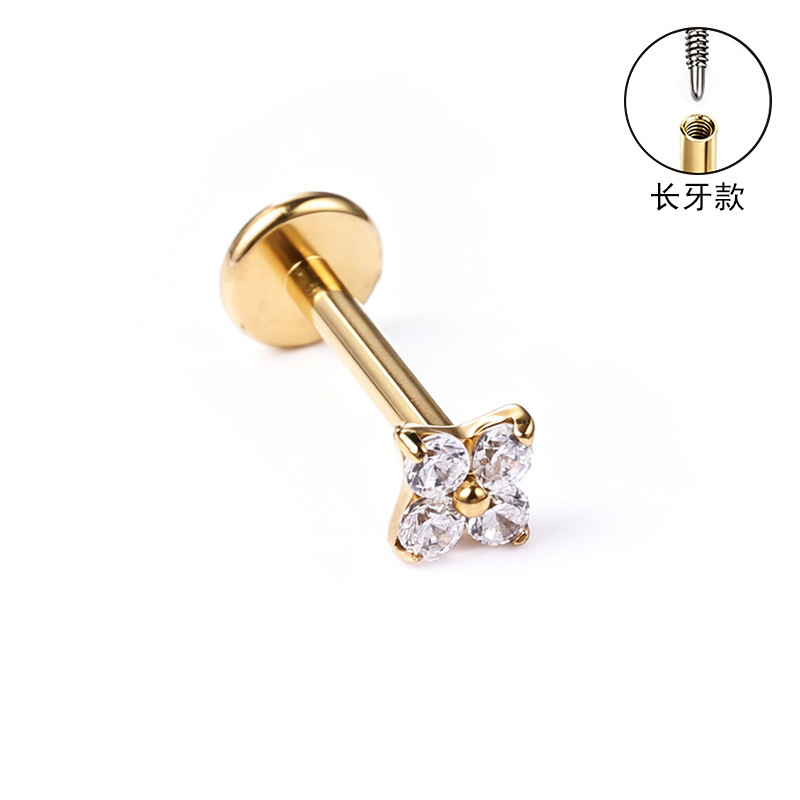 F136 Titanium Alloy Long Tooth Style Ear Studs, Finely Carved Ear Bone Studs with Zirconia, Lip Studs, G23 Titanium Body Piercing Jewelry detail image 27