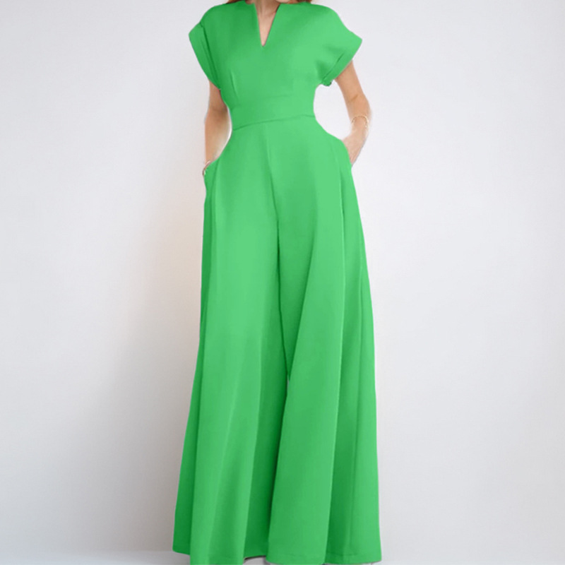 Transfronterizo Amazon 2025 primavera nueva ropa de mujer europea y americana temperamento casual color sólido cintura alta delgado mono de pierna ancha