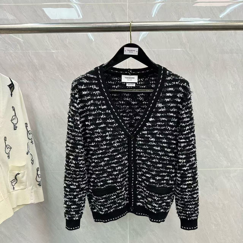 Factory Direct Tb Wang Yibo Same Style Tweed Long-Sleeve Cardigan Casual Versatile Unisex Long-Sleeve Knit Sweater