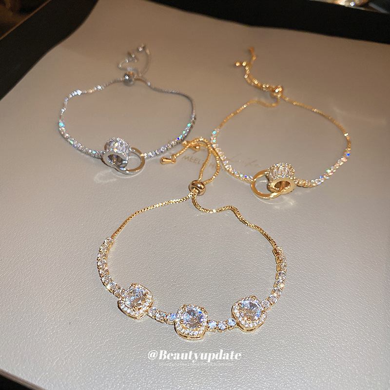 Pulsera geométrica extraída de circón galvanizado en oro real Pulsera exquisita estilo insid japonés y coreano 2025 nueva pulsera ligera de lujo