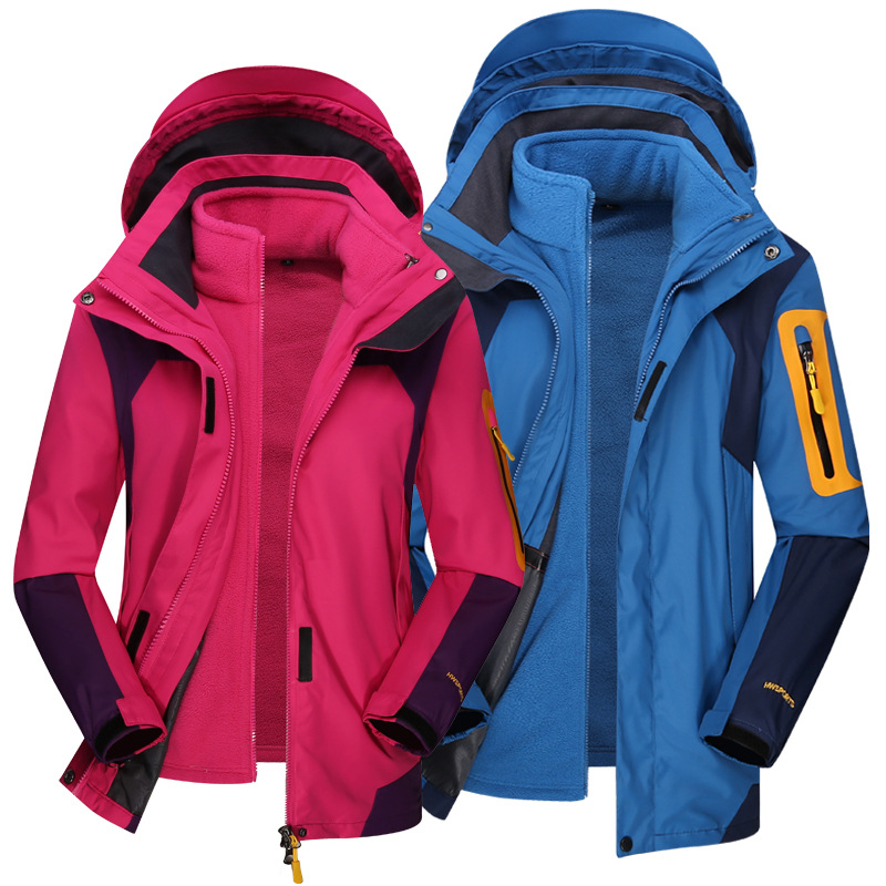 新款情侣冲锋衣三合一两件套户外登山服秋冬款外套保暖男女工作服
