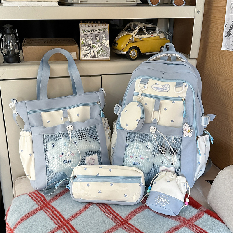 Transparent Pain Bag for Female Junior High School Students, Cute Japanese-Style Double-Shoulder Pain Bag, Large Capacity Student Travel Backpack, Lightweight Transparent Pain Bag for Female Junior High School Students, Cute Japanese-Style Double-Shoulder Pain Bag, Large Capacity Student Travel Backpack, Lightweight