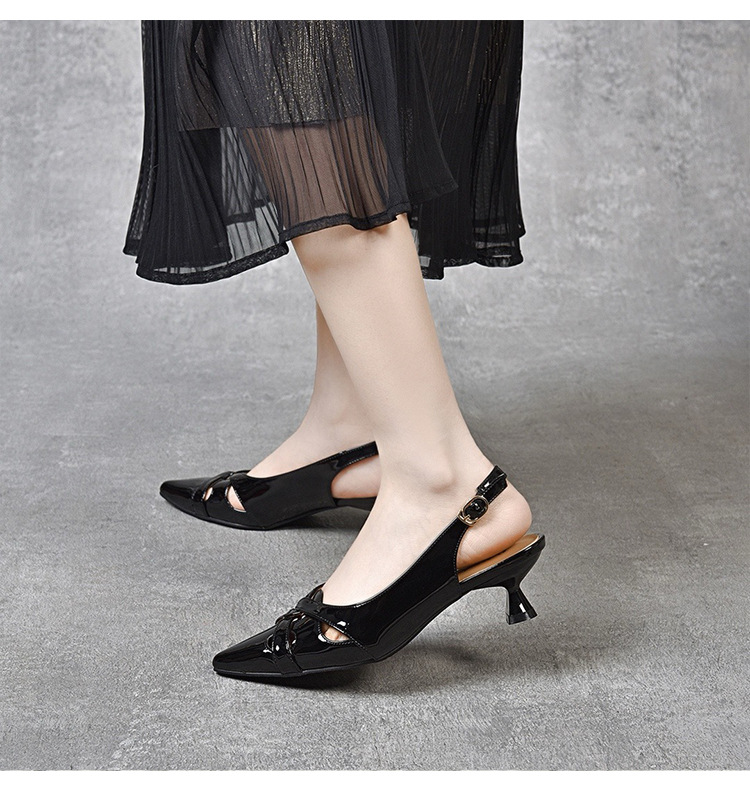 Sandal nữ bít mũi da sáng chế mũi nhọn gót nhọn hở gót — Xanh lục Xám chi tiết 11