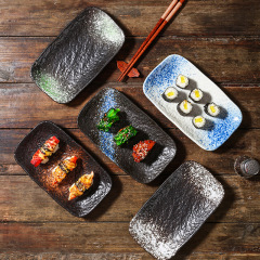 Ceramic rectangular stone pattern plate Japanese cuisine sushi plate commercial restaurant hotel tableware retro snack flat plate wholesale