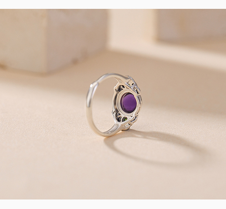 Vòng tay đá thạch anh tím tự nhiên kết hợp ngọc Hetian Jasper bạc S925 — một mảnh chi tiết 3